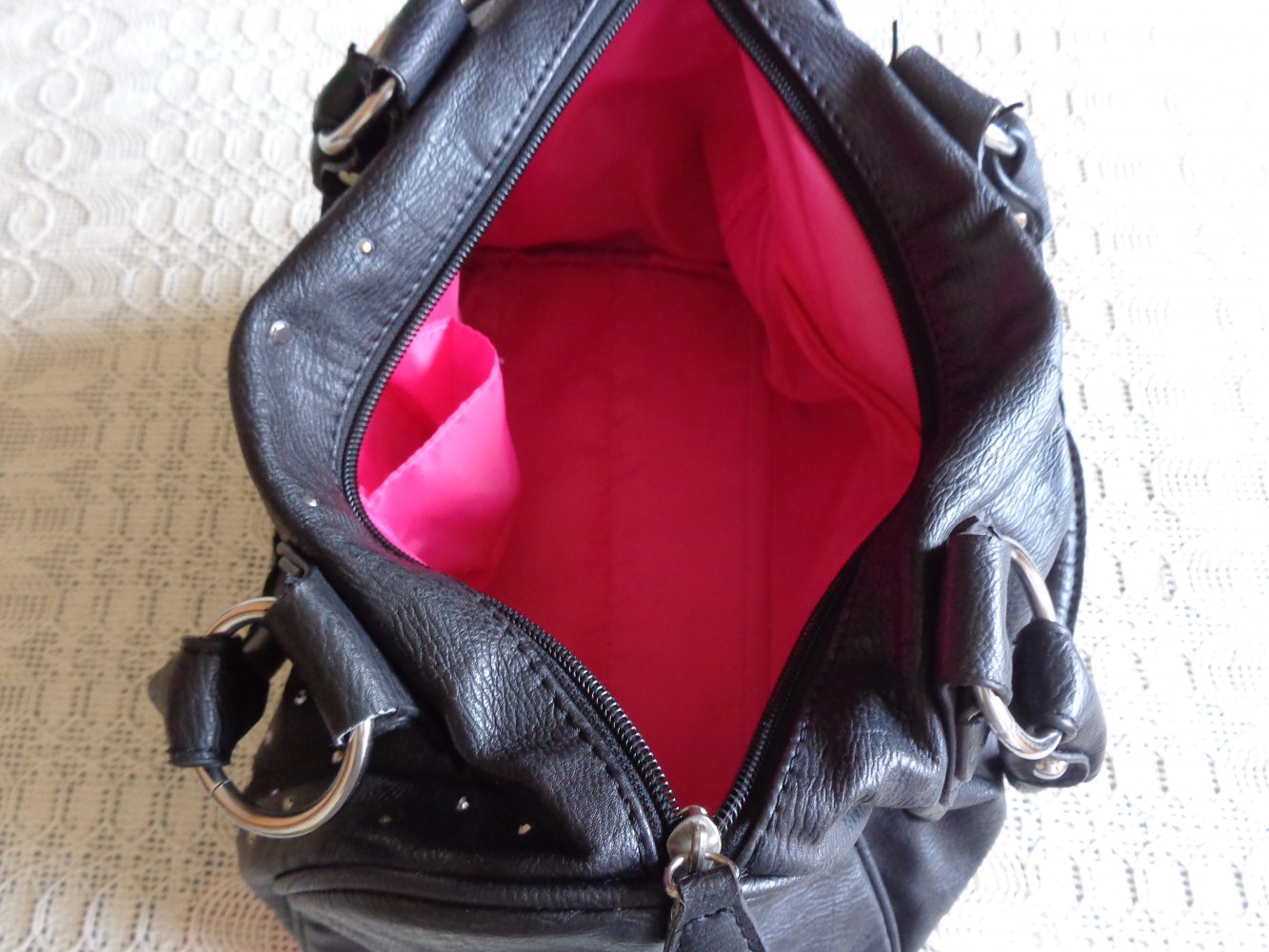 #Tasche, Handtasche, Bowling-Bag, Kunstleder, schwarz, Steinchen