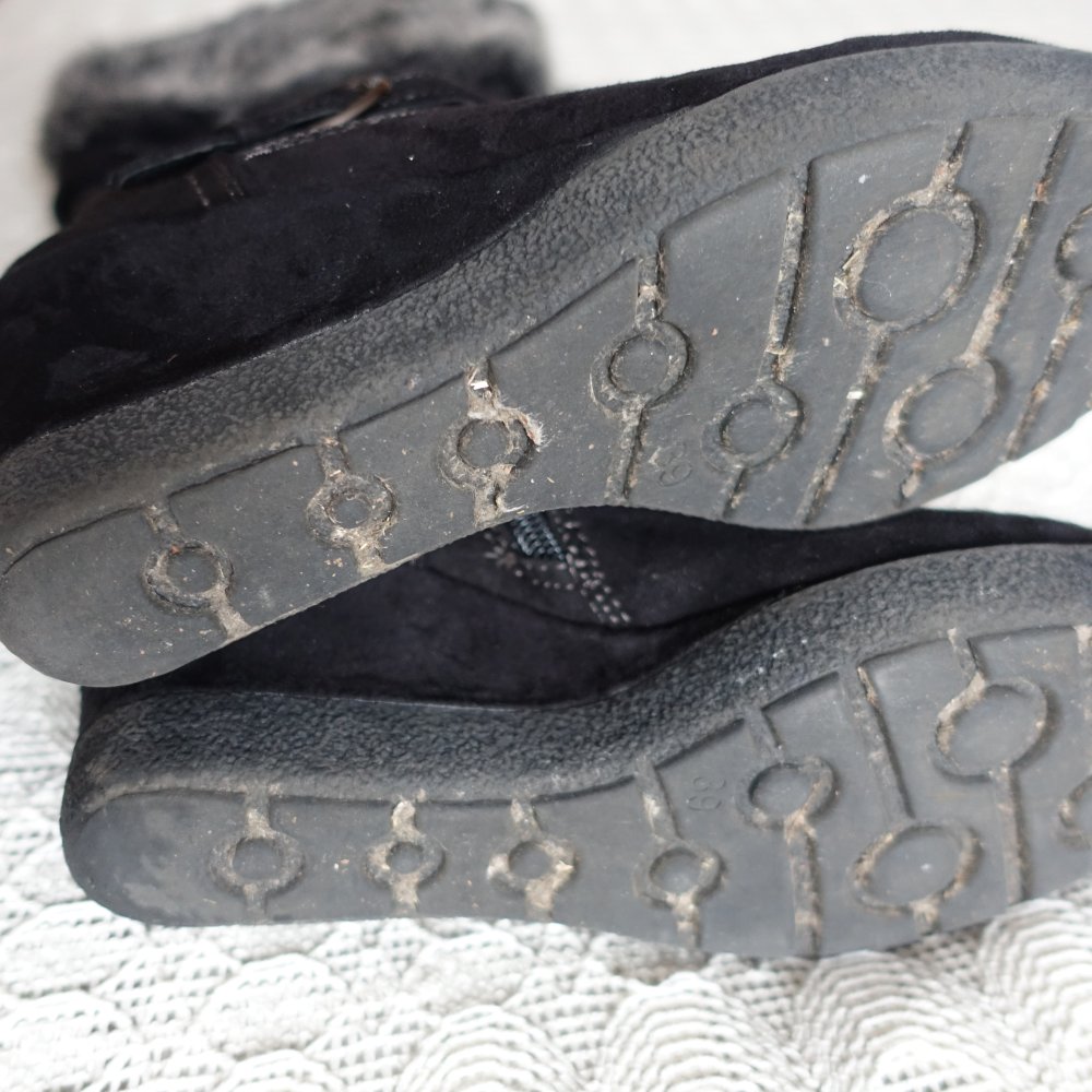 Damen - Stiefel, Fellrand, Gr. 39, schwarz, Keilabsatz, Graceland, wildlederartig