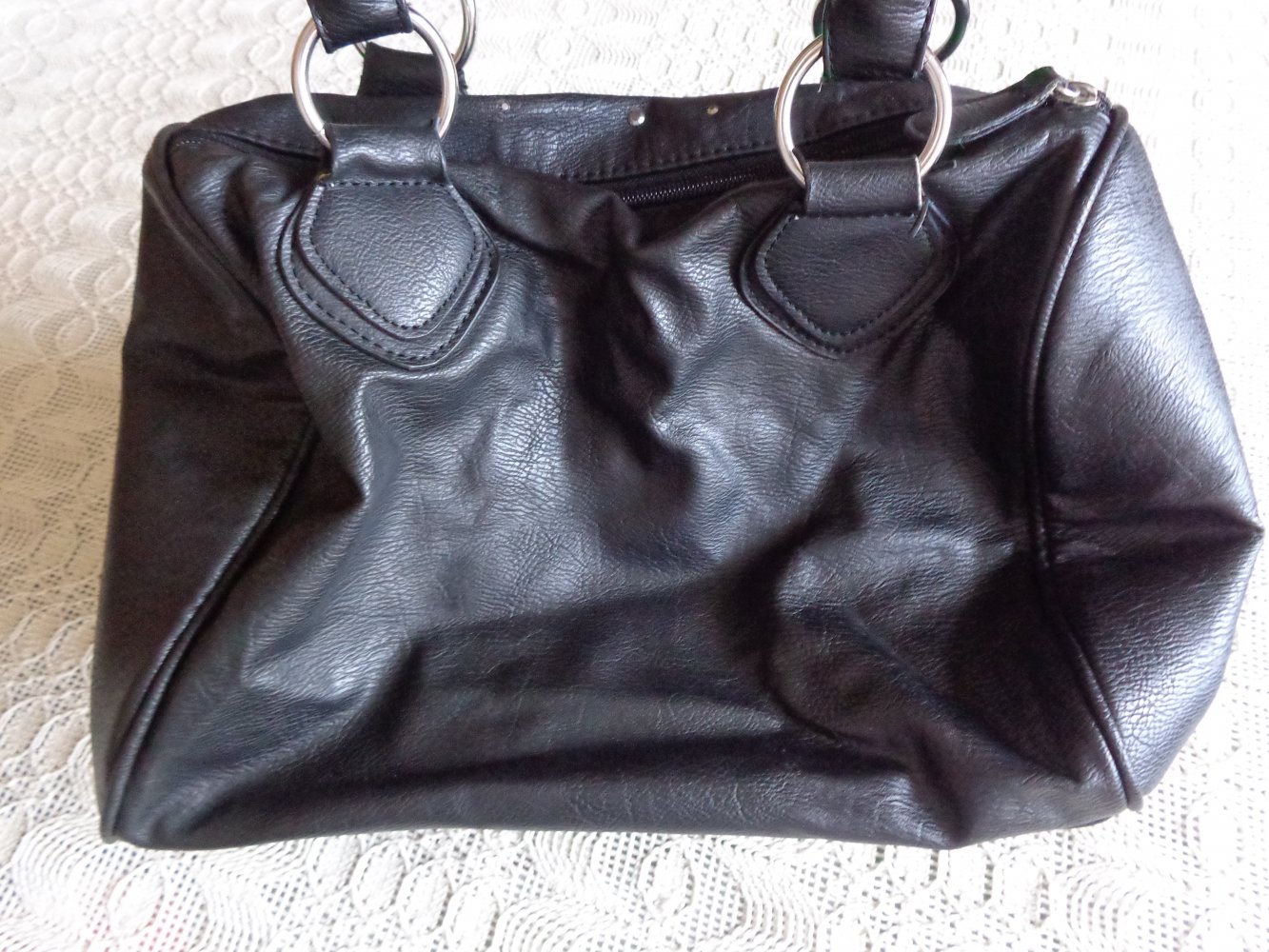 #Tasche, Handtasche, Bowling-Bag, Kunstleder, schwarz, Steinchen