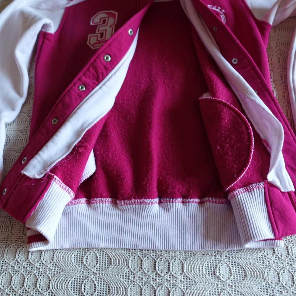 Sweatjacke, mit Kapuze, Kapuzenjacke, Gr. S/M, ca. Gr. 36/38, pink/weiß