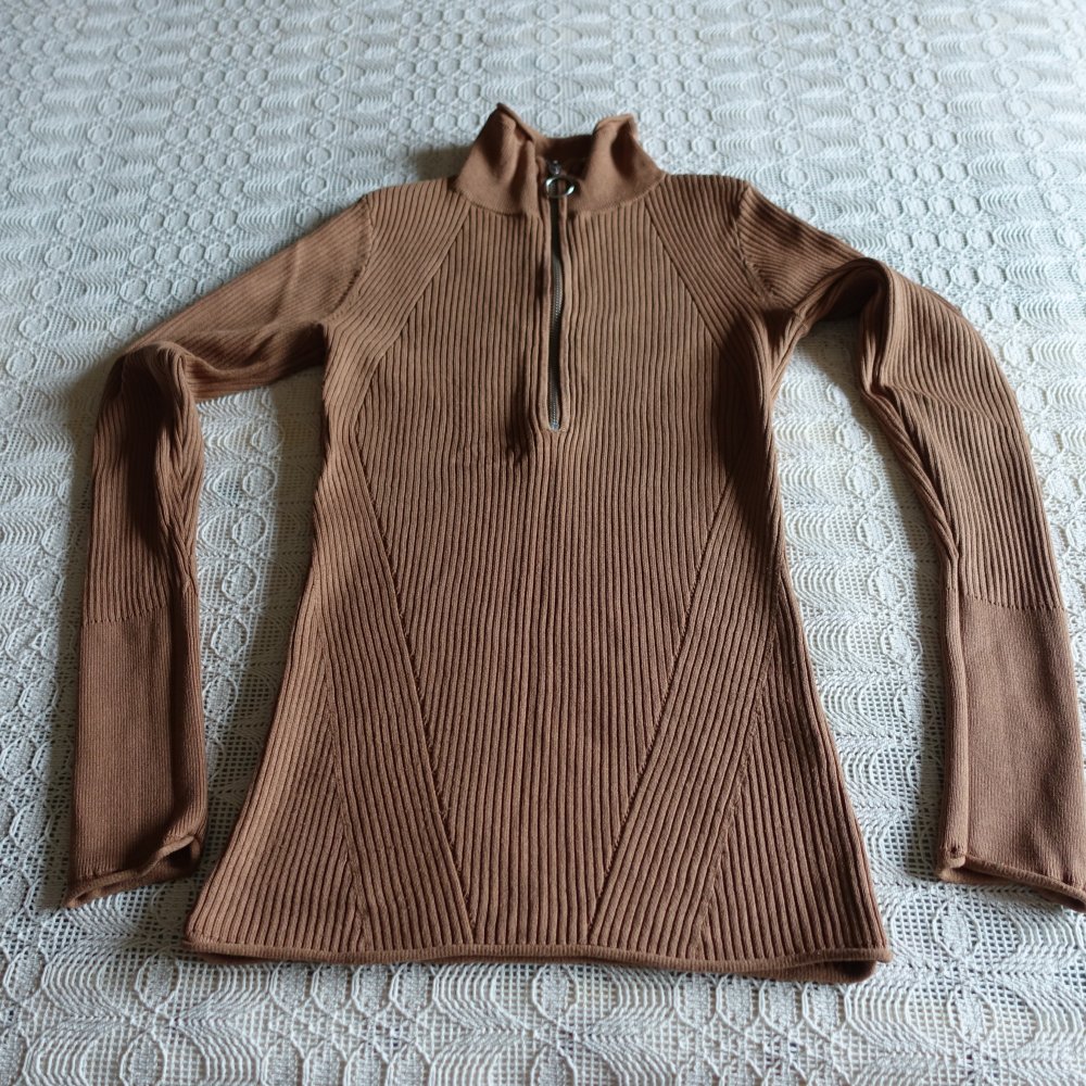 Shirt, Rippenshirt, Langarm, Gr. XS bzw. ca. Gr. 34, H&M, braun