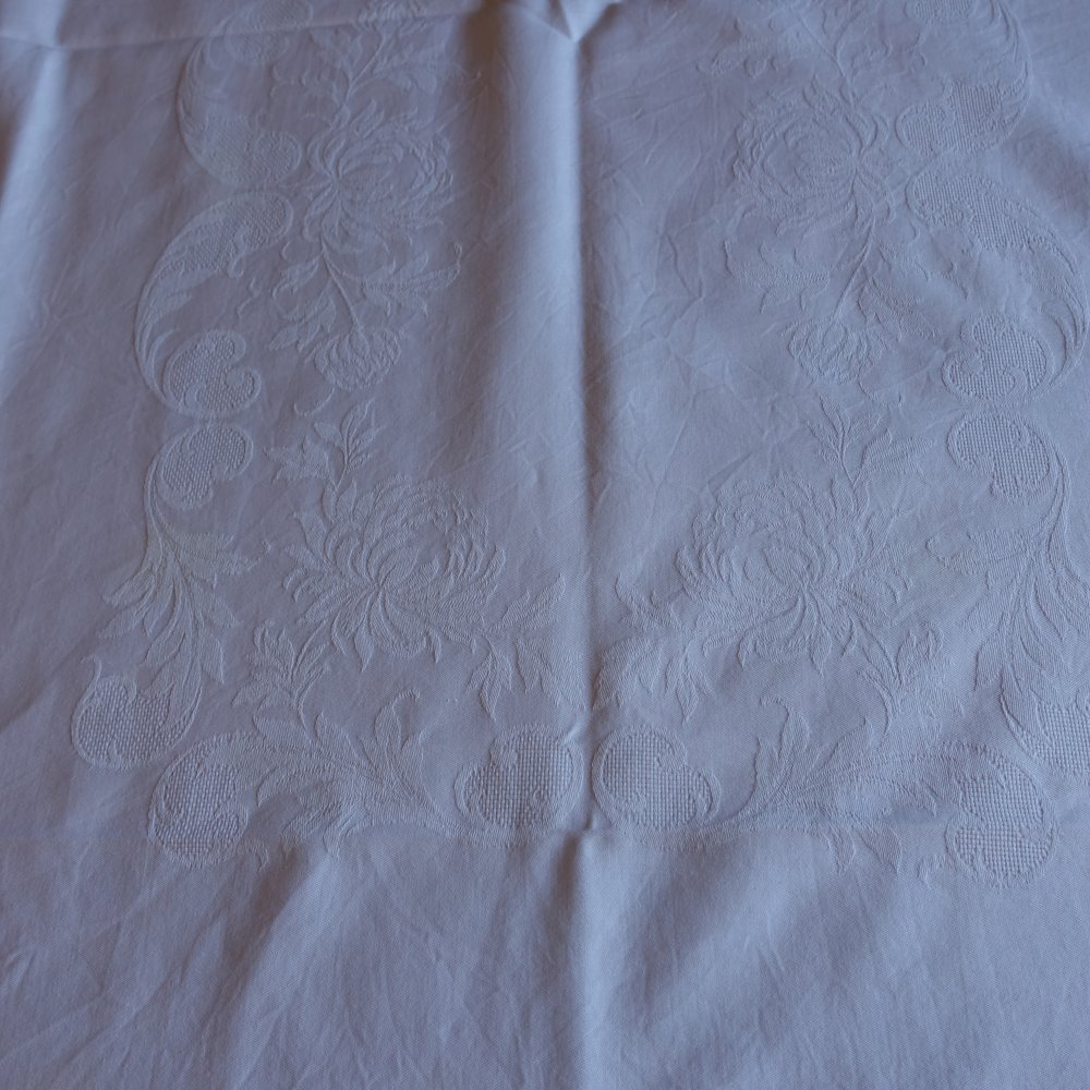 Vintage - Tischdecke - Tischleinen, weiß, ca. 107 x 152 cm, gemustert