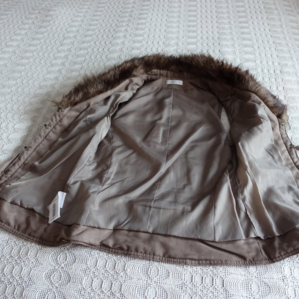 Weste, Wildleder-Weste, braun, mit Kunstfell, Gr. 34 bzw. ca. Gr. XS, Promod