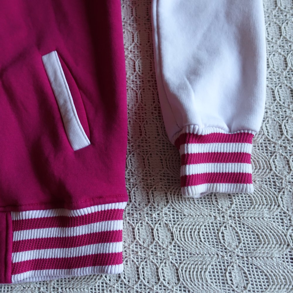 Sweatjacke, mit Kapuze, Kapuzenjacke, Gr. S/M, ca. Gr. 36/38, pink/weiß