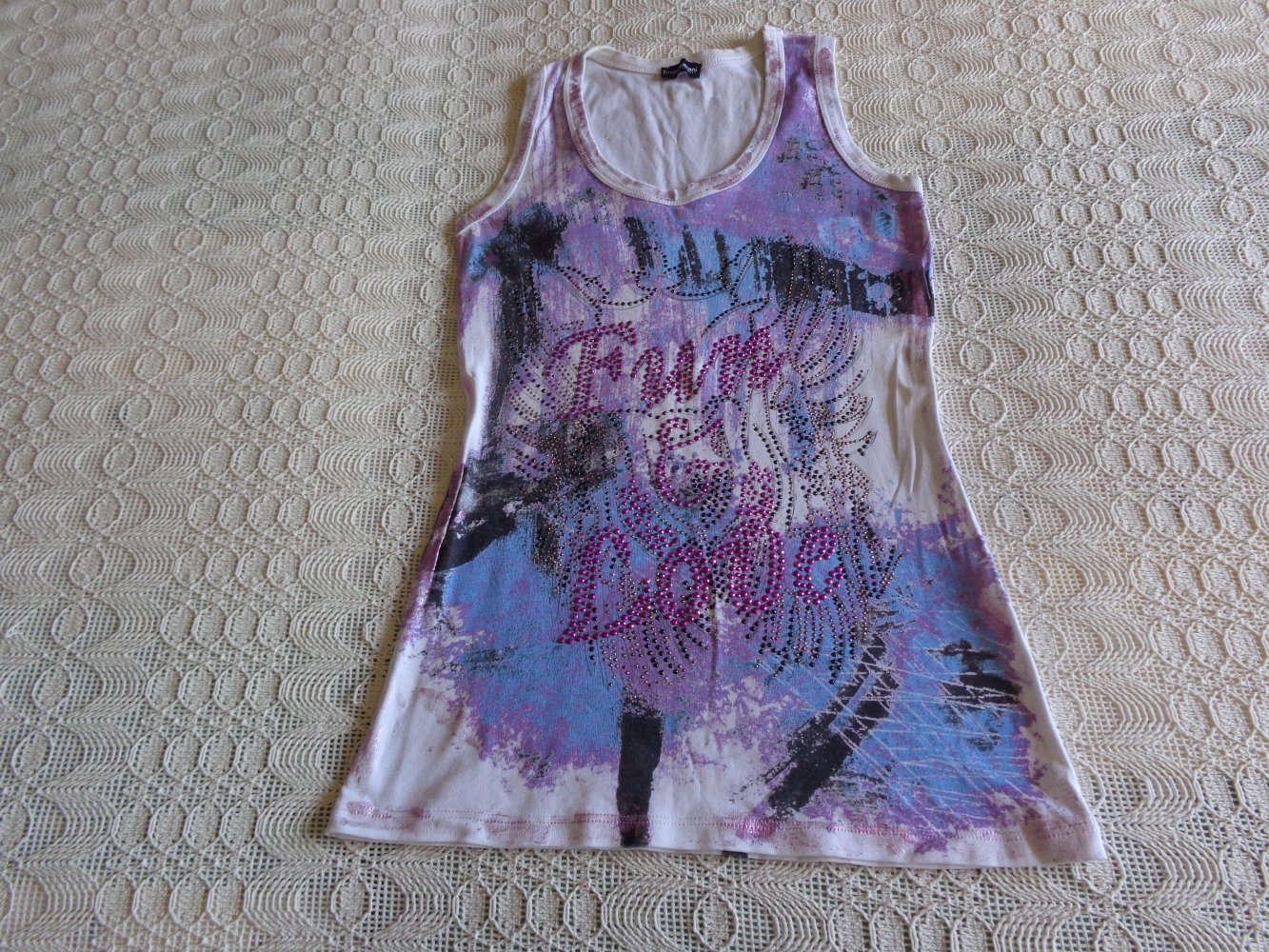 Vintage - Top, Shirt, Longtop, Gr. 34 bzw. ca. Gr. XS, weiß/bunt