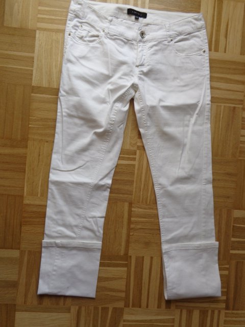 #Hose Jeans/jeansartig, dünnerer Stoff, Gr. 36 bzw. ca. Gr. S, weiß, Amisu