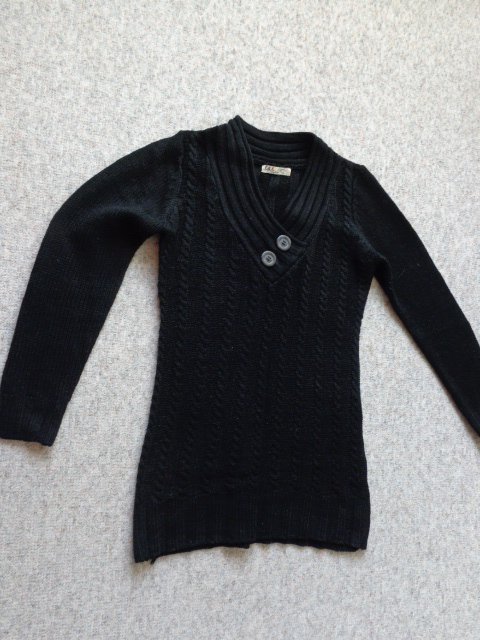 #Rippen-Strick-Zopfmuster- Long-Pullover, ca. Gr. XS/S bzw. ca. Gr. 34/36, schwarz