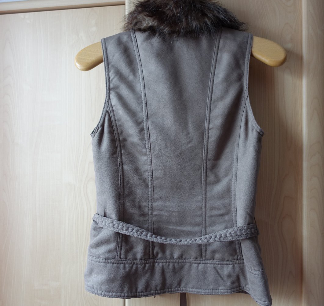 Weste, Wildleder-Weste, braun, mit Kunstfell, Gr. 34 bzw. ca. Gr. XS, Promod