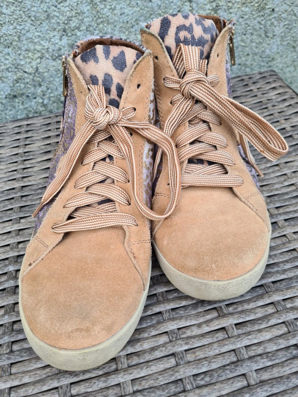 *** Weiche Boots ~ Sneaker ~ Beige-Braun-Gold Gemustert ~ Nieten Wildleder ***