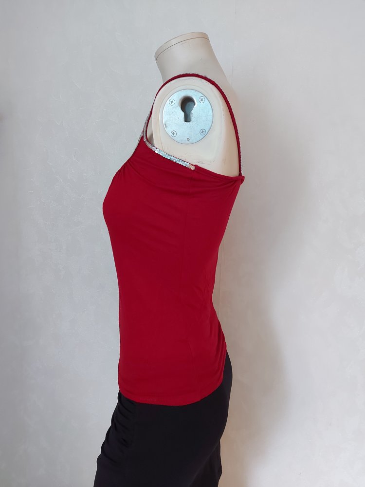 Dunkelrotes Top mit Pailletten ~ Madonna ~ Glitzer ~ Trägertop ~ XS