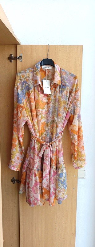 Insta Blogger Oversize Kleid Limitiert Volant Blumen rosa orange blau Seide gr. 34 XS,36 S,38 M NEU mit Etikett