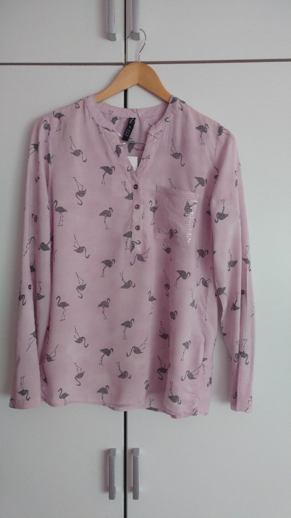 Schöne Bluse mit Flamingos 38