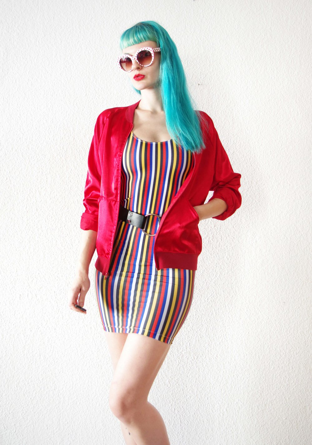 Rote American Apparel Bomberjacke Gr. S 36 38 Satin glänzend Techno Festival Disco 80er shiny