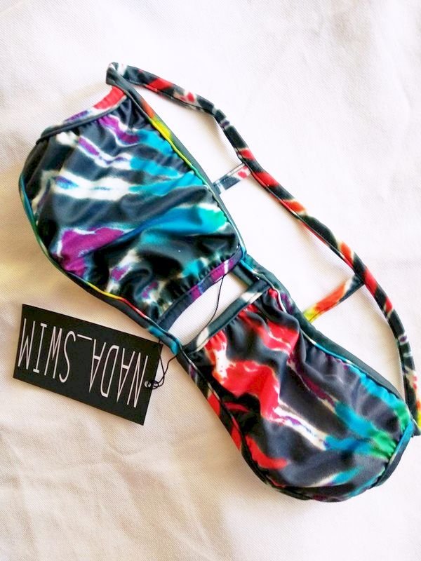 Y2k bratz Bikinitop Gr. M L strappy Acid Tie Dye cutouts Technobarbie Batik Festival