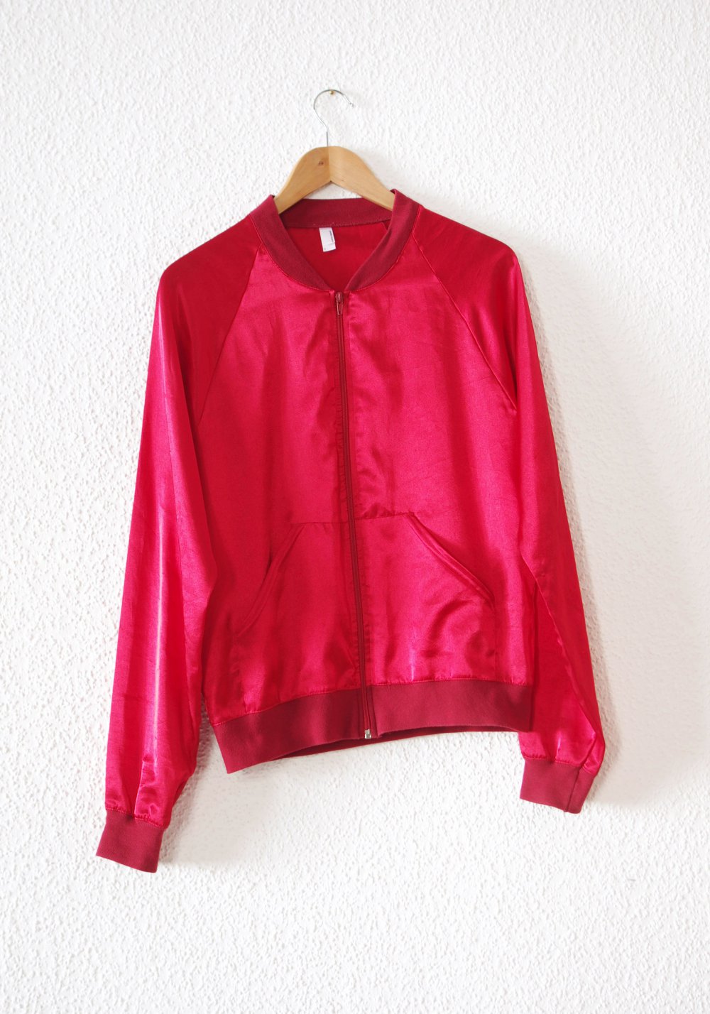 Rote American Apparel Bomberjacke Gr. S 36 38 Satin glänzend Techno Festival Disco 80er shiny