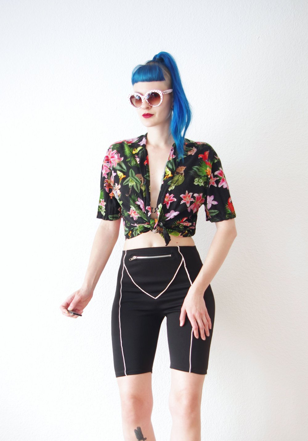 Retro Hawaii oversized Hemd Gr. M S Blumen Alloverprint Festival Technoelfe 