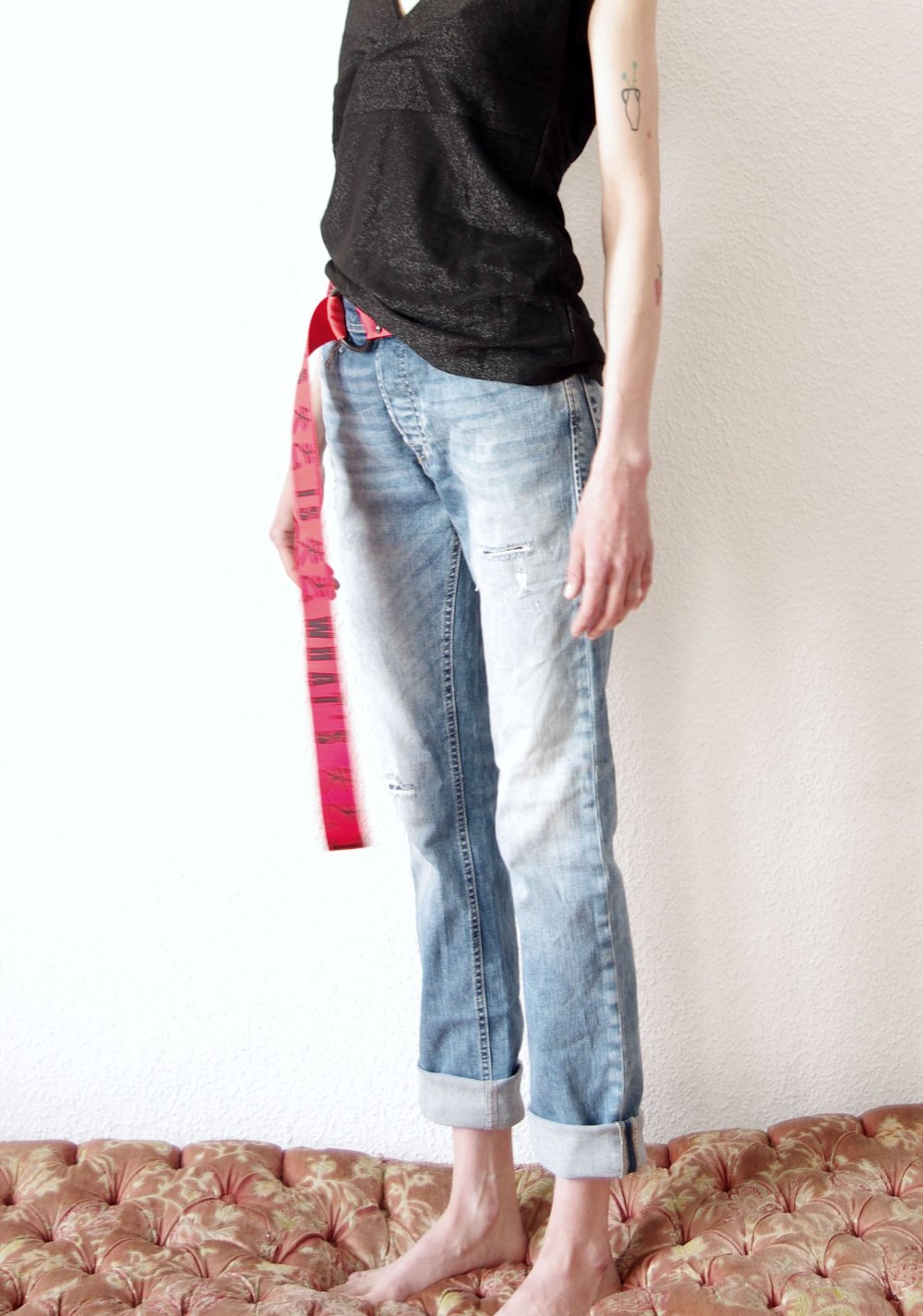 Oversized Exfreund-Jeans Gr. 28/32 S M ripped destroyed Technobarbie Festival Grunge
