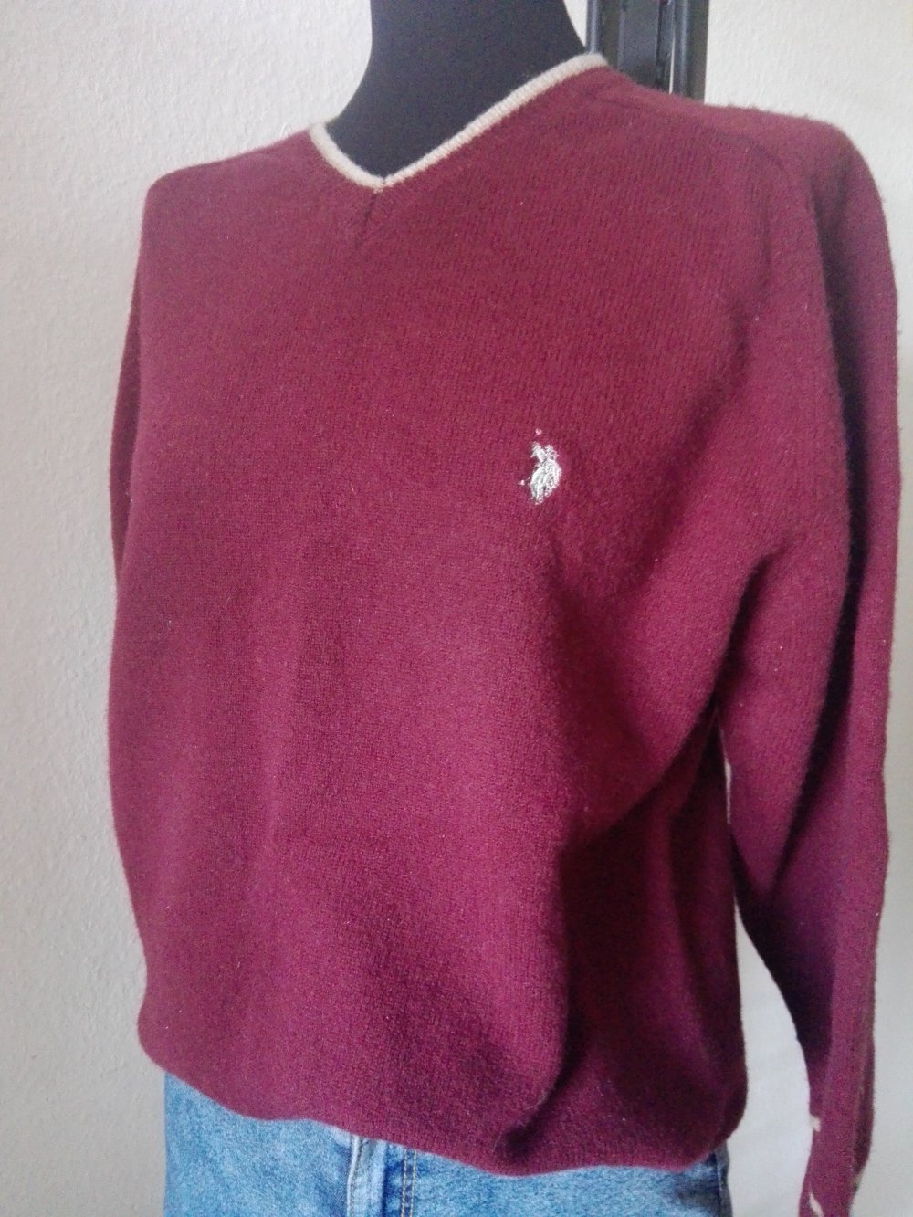 Polo Strick Woll Pullover Gr M 