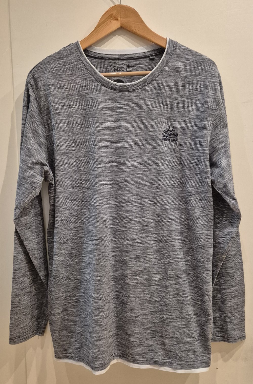 Jean Pascale Langarmshirt Longsleeve blau weiß meliert Gr L