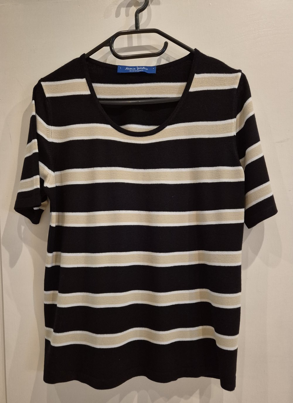 Maria Jacobi T-Shirg schwarz beige gestreift Gr 40