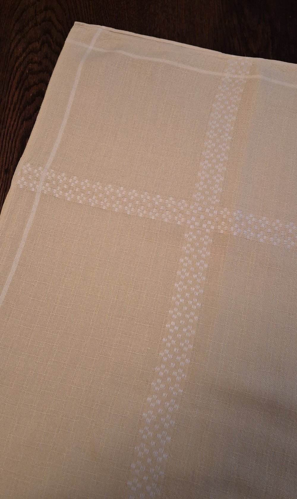 Tischdecke alt Stickerei vintage gelb weiß 92 x 150 cm