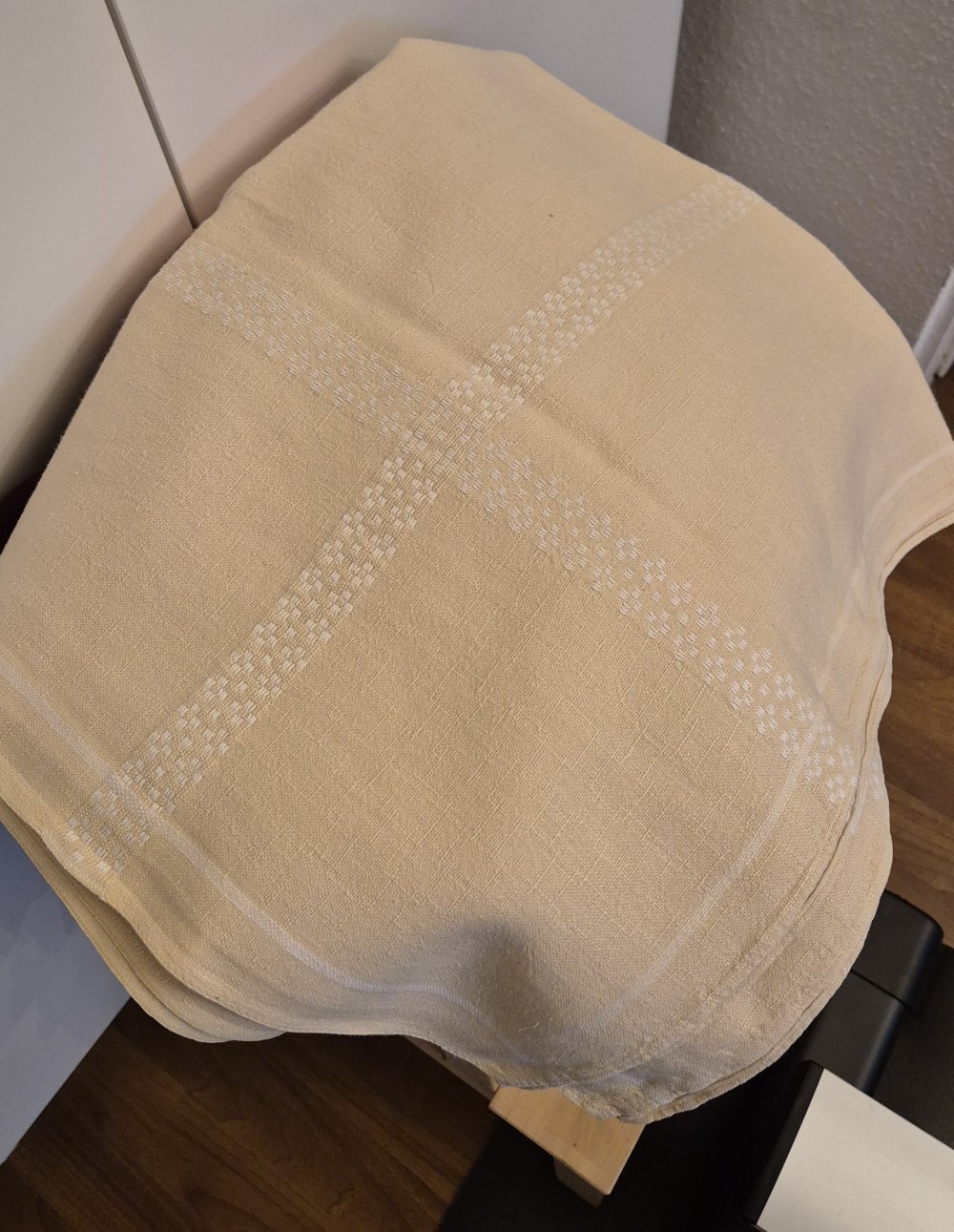 Tischdecke alt Stickerei vintage gelb weiß 92 x 150 cm