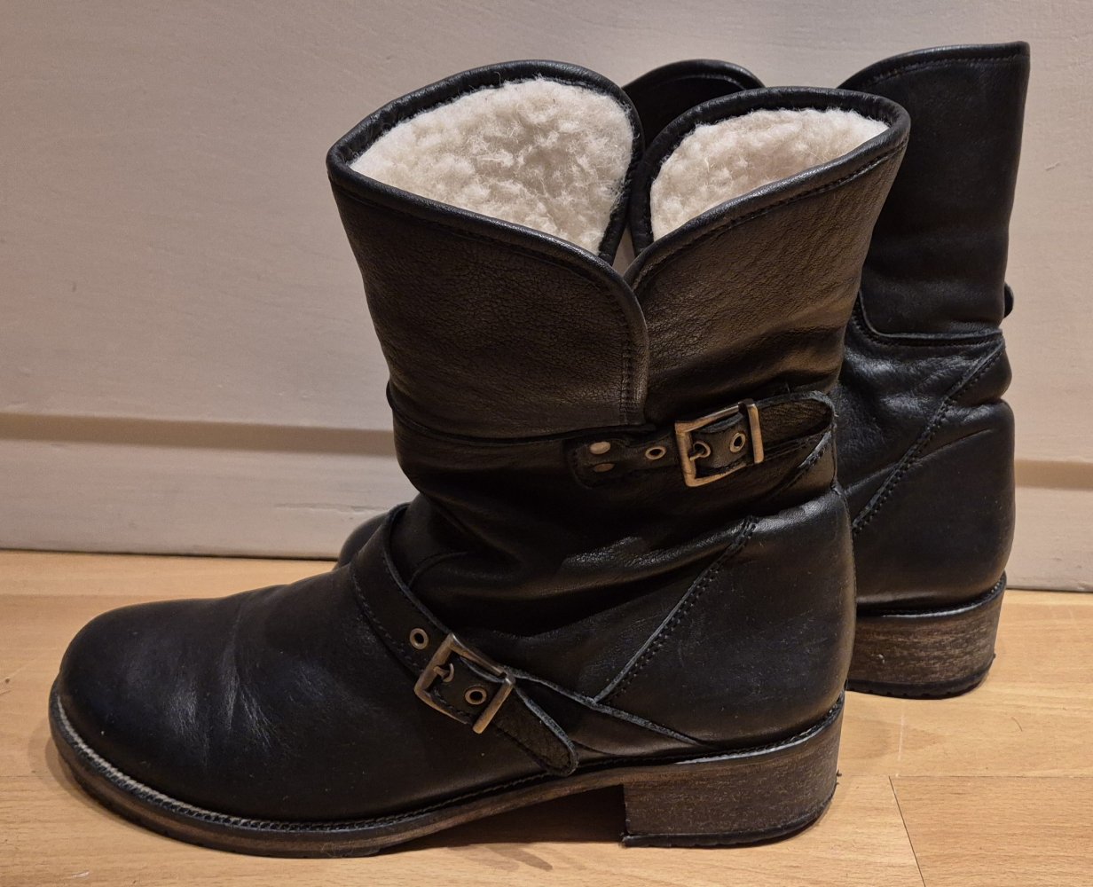 Biker Boots Stiefel Lammfell gefüttert schwarz Gr 41