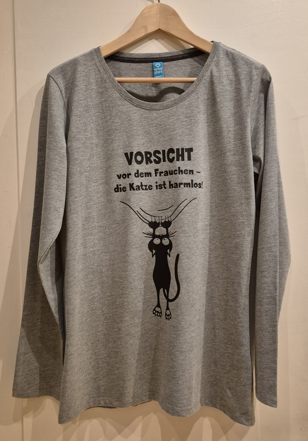 Spread Shirt T-Shirt grau Vorsicht vor dem Frauchen, Katze Gr XL