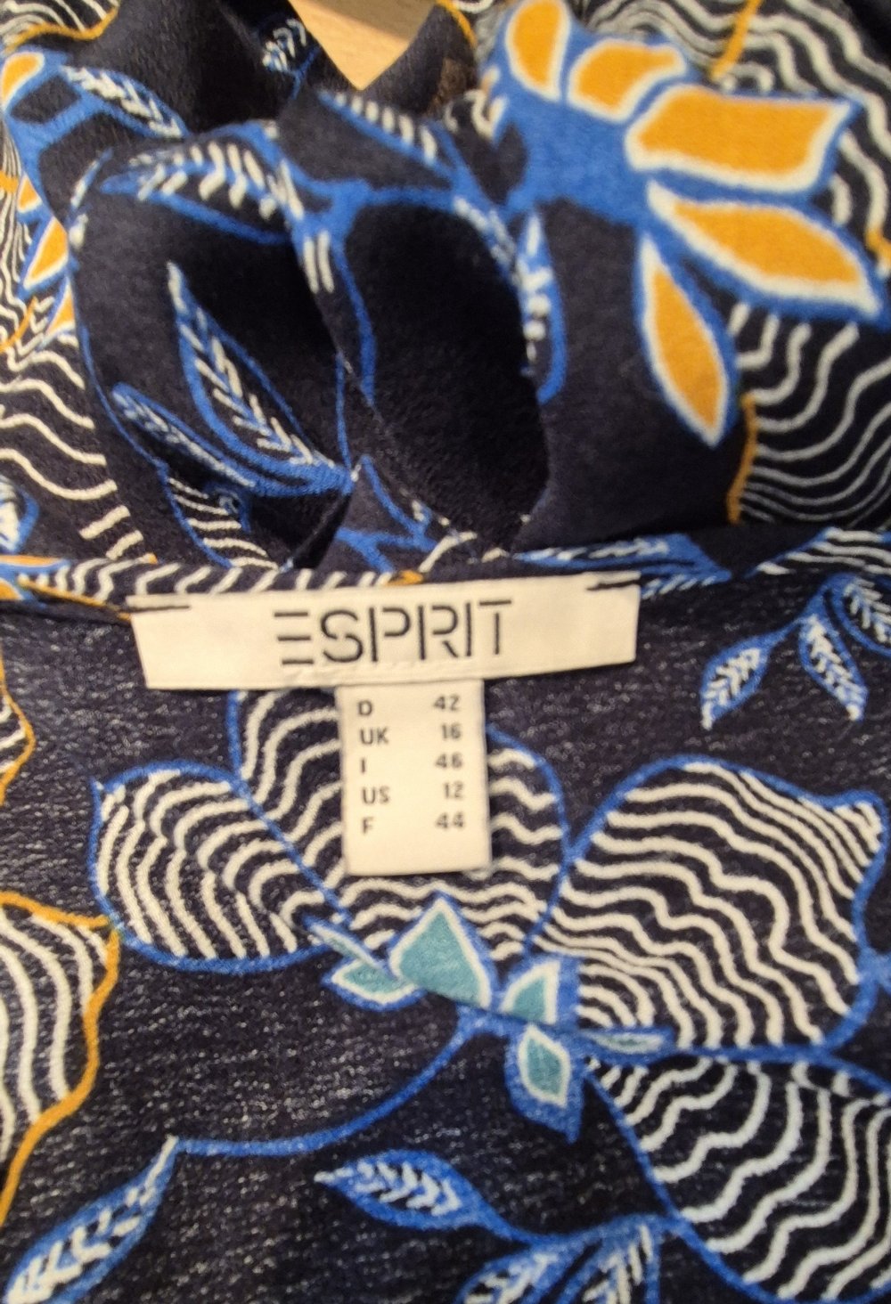 Esprit Bluse langarm blau orange Orchideen Gr 42
