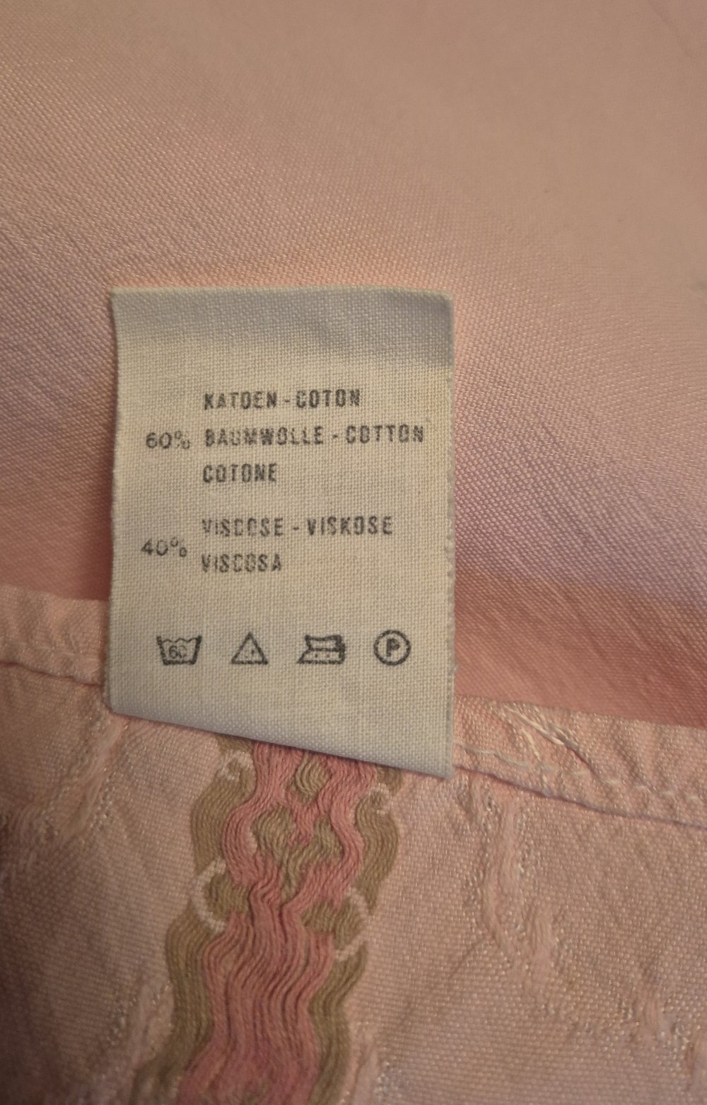 Tischdecke alt Stickerei vintage rosa 127 x 227 cm