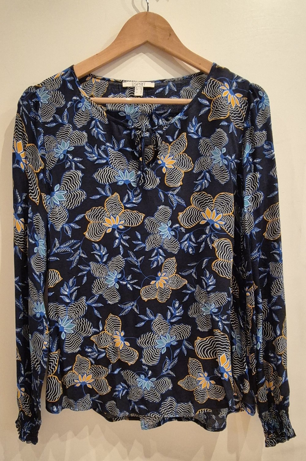 Esprit Bluse langarm blau orange Orchideen Gr 42