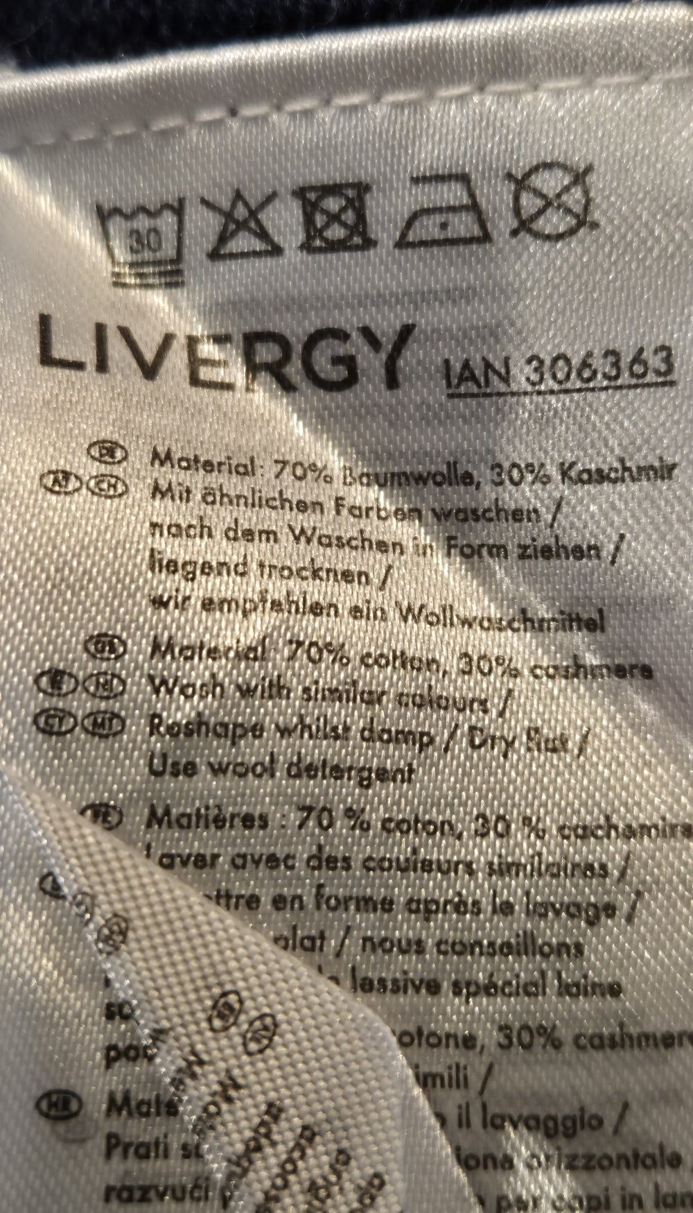 Livergy Pullover Strick blau mit Kaschmir Gr M