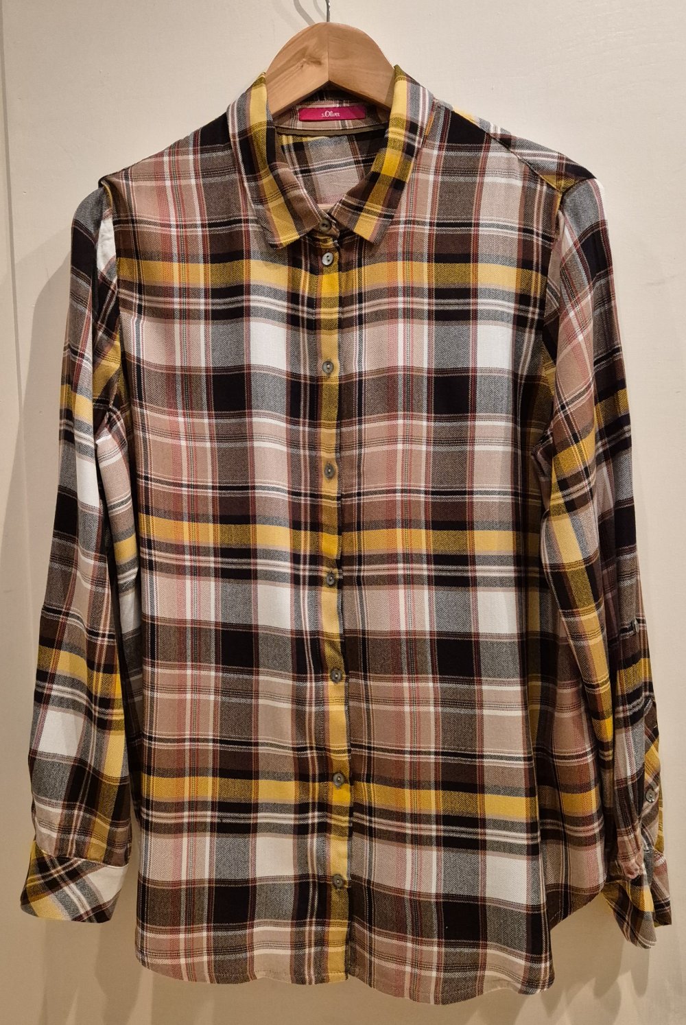 s. Oliver Bluse langarm gelb senf braun karriert Gr 42