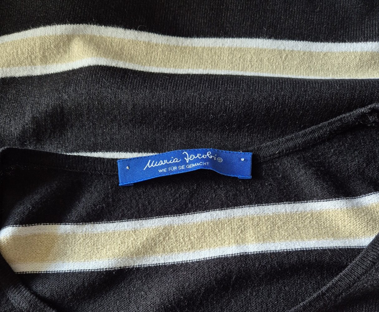 Maria Jacobi T-Shirg schwarz beige gestreift Gr 40