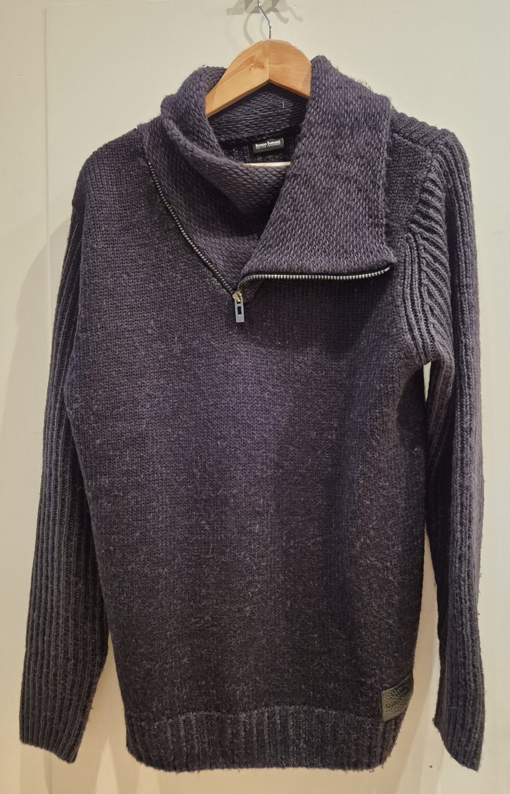 Bruno Banani Pullover Strick großer Kragen schwarz grau Gr M