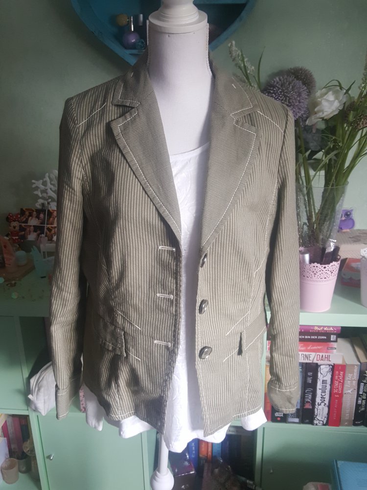 Khaki farbener Blazer / Jacke von Biba aus Leinen & Baumwolle