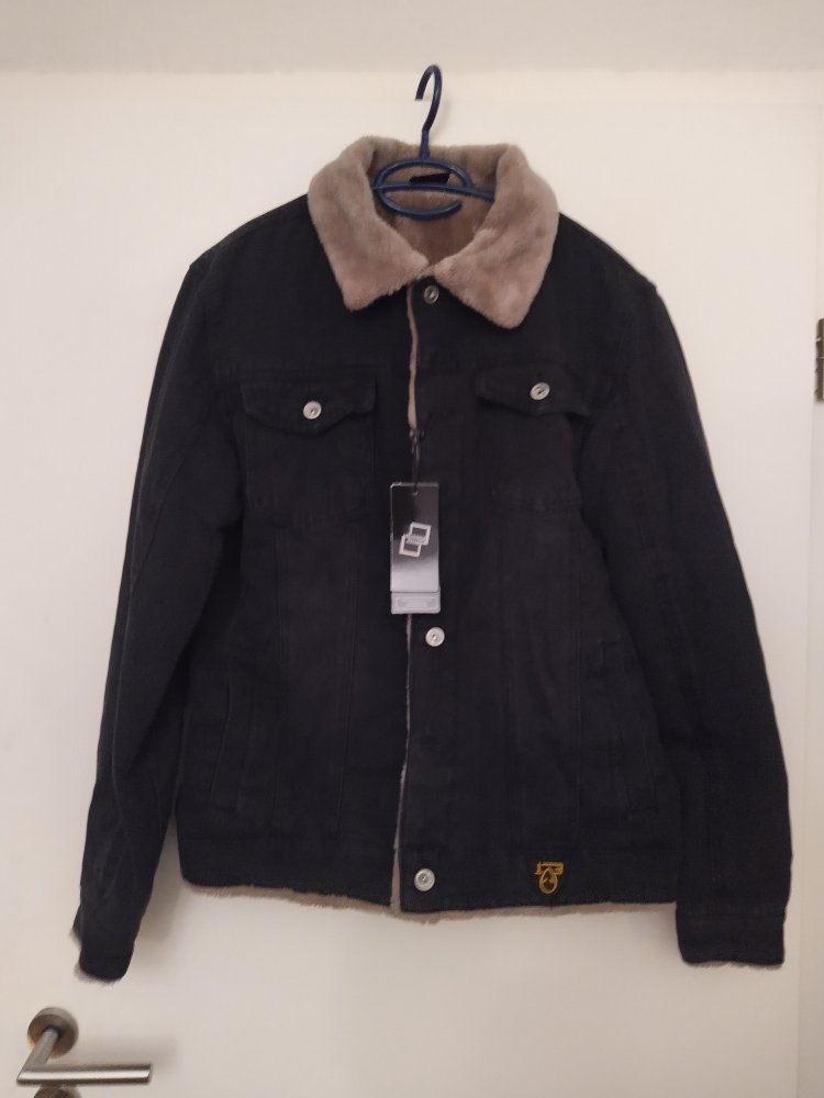 Fleece Jeansjacke gefüttert warm Winter Gr. L schwarz NEU