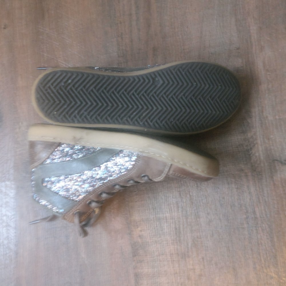 Schuhe knöchelhoch Öko hellbraun mit Glitzer Gr. 38