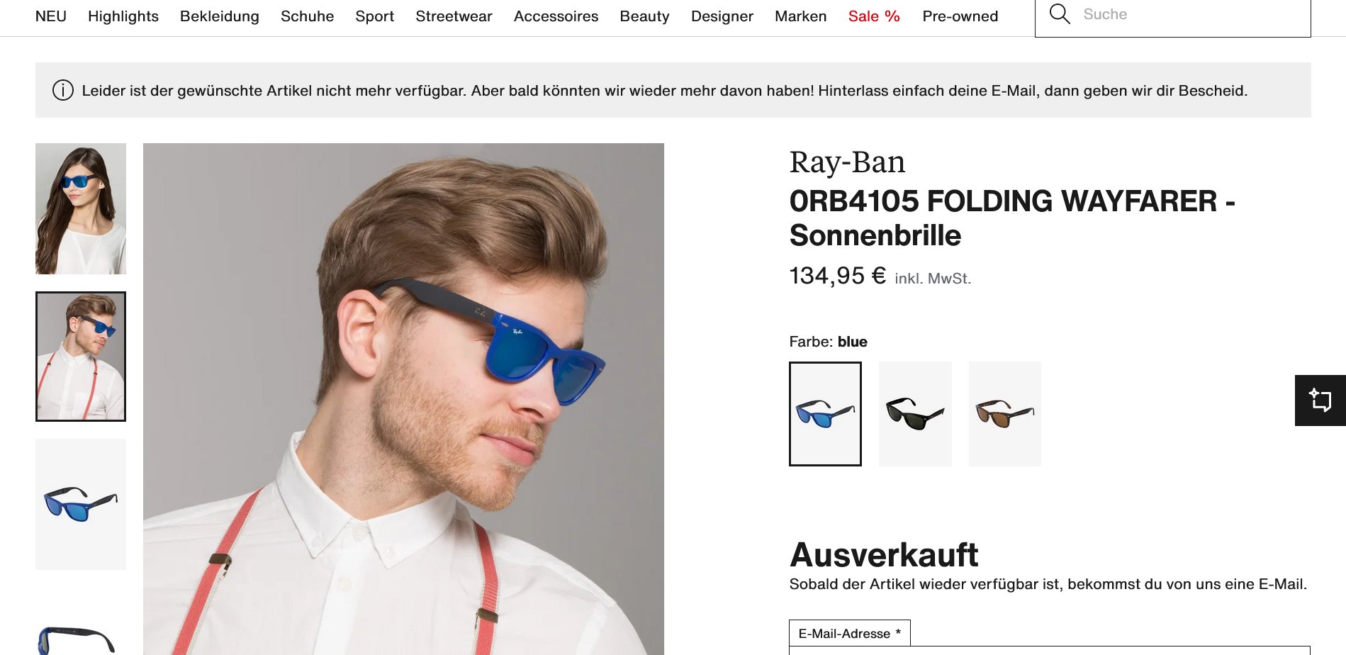 RAY BAN 0RB4105 Wayfarer Folding faltbare Sonnenbrille in Blau/Schwarz polarisiert