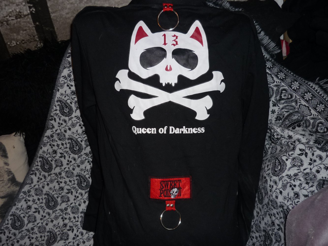 Gothic Punk Queen of  Darkness Jacke mit Katzenprint vorne und hinten Gr. XL