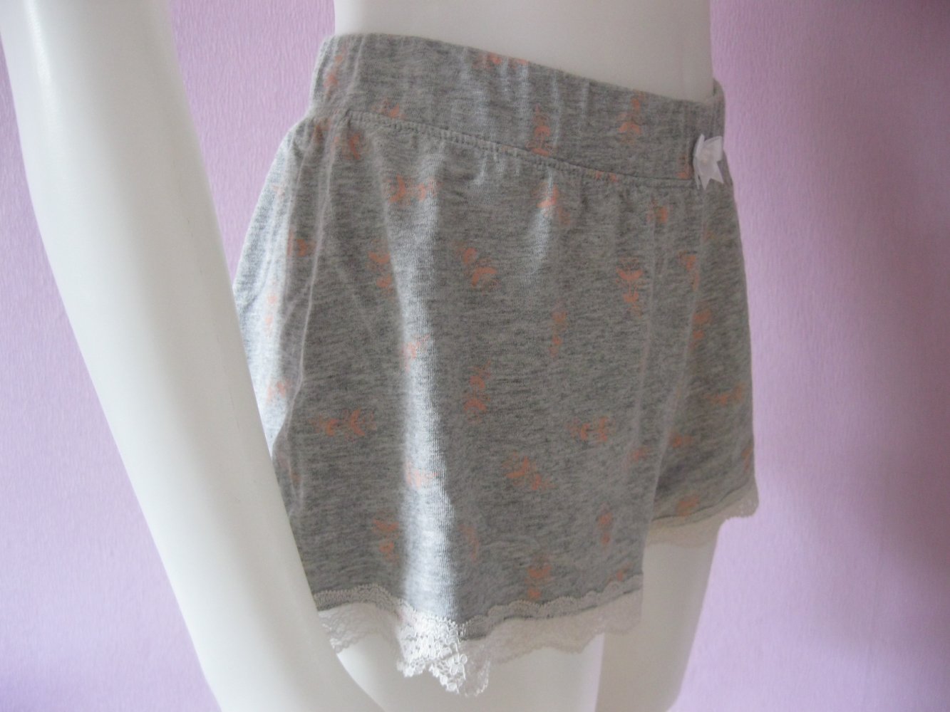 Schlafshorts # Esmara Lingerie # Spitze # Grau/Rose/Weiß # 100% Baumwolle # 36