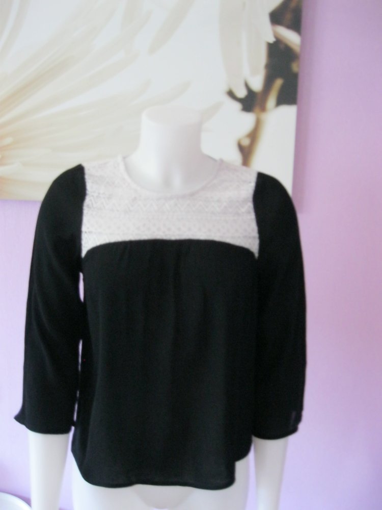 Bluse # 3/4-Ärmel # tally Weijl # Viskose # Spitze # Schwarz/Weiß # S