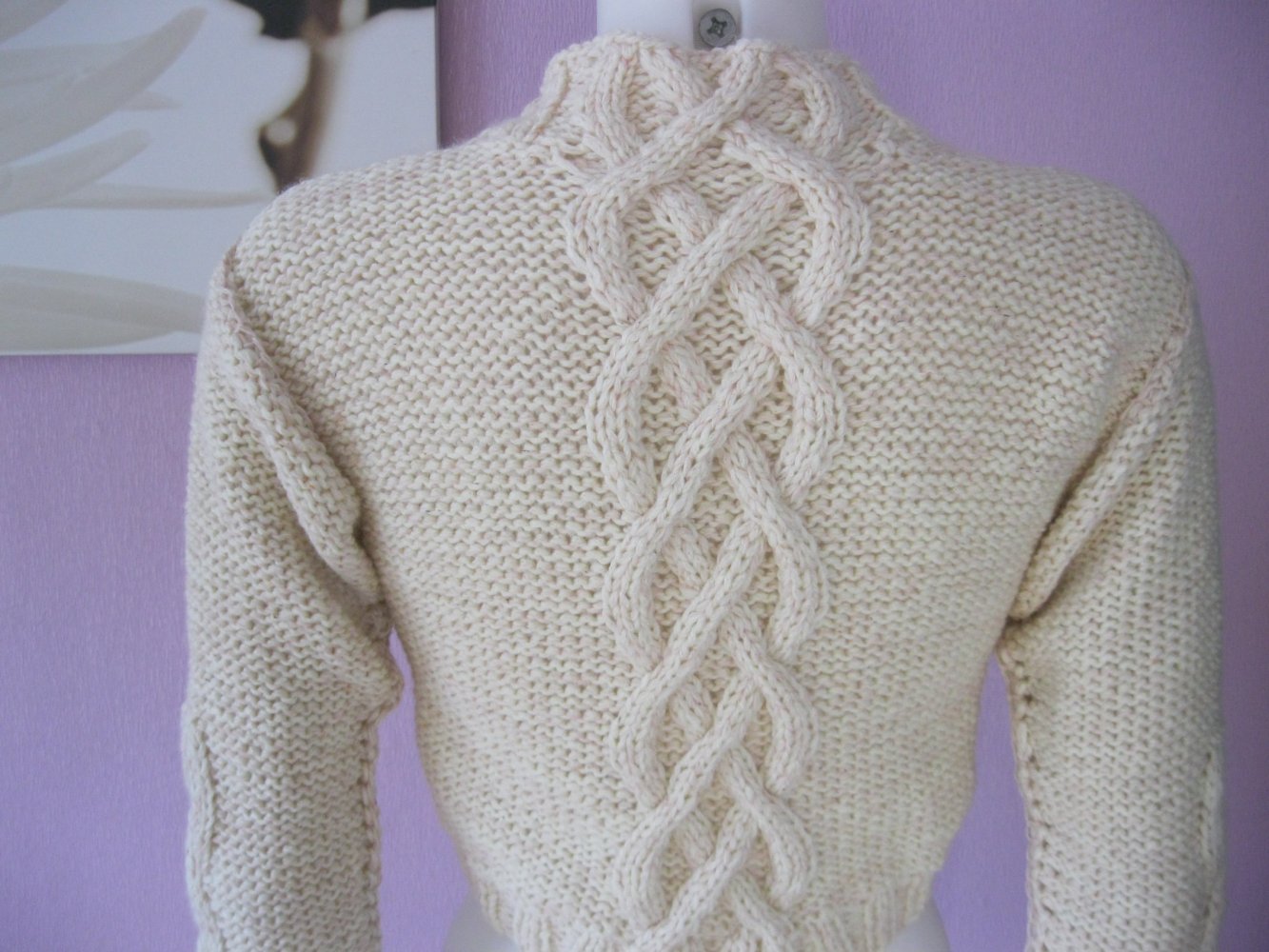 NEU Strickpullover Handmade 50% Schurwolle beige Stehkragen Cropped 36-40