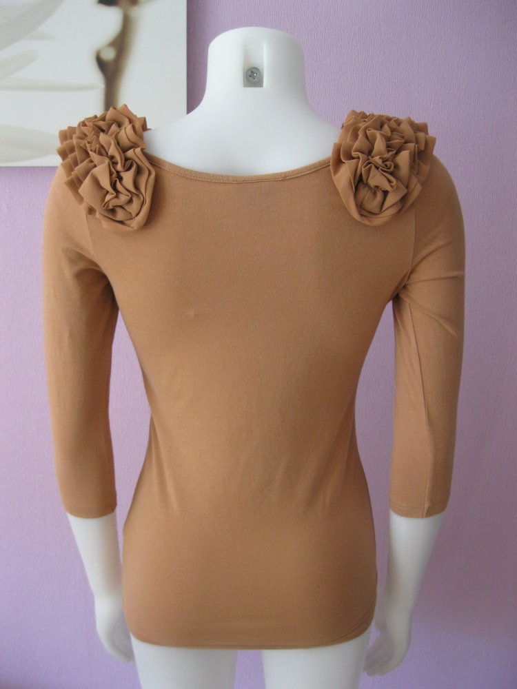 Shirt # 3/4-Arm # H&M # Braun # Schulter-Besatz # S