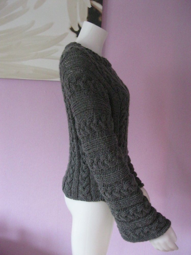 NEU Strickpulli Handmade Zopfmuster Langarm grau S-L