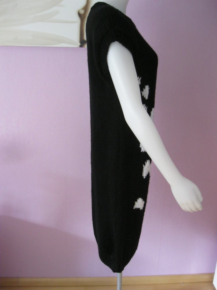 NEU Strickleid/Long-Pulli Handmade kurzärmlig Leo-Muster Schwarz/Weiß S-XXL Oversize