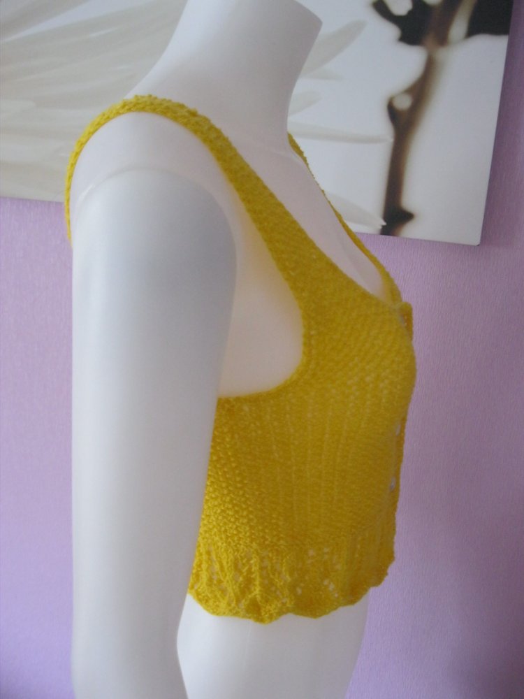 NEU Stricktop gelb Crop-Top Handmade S/M