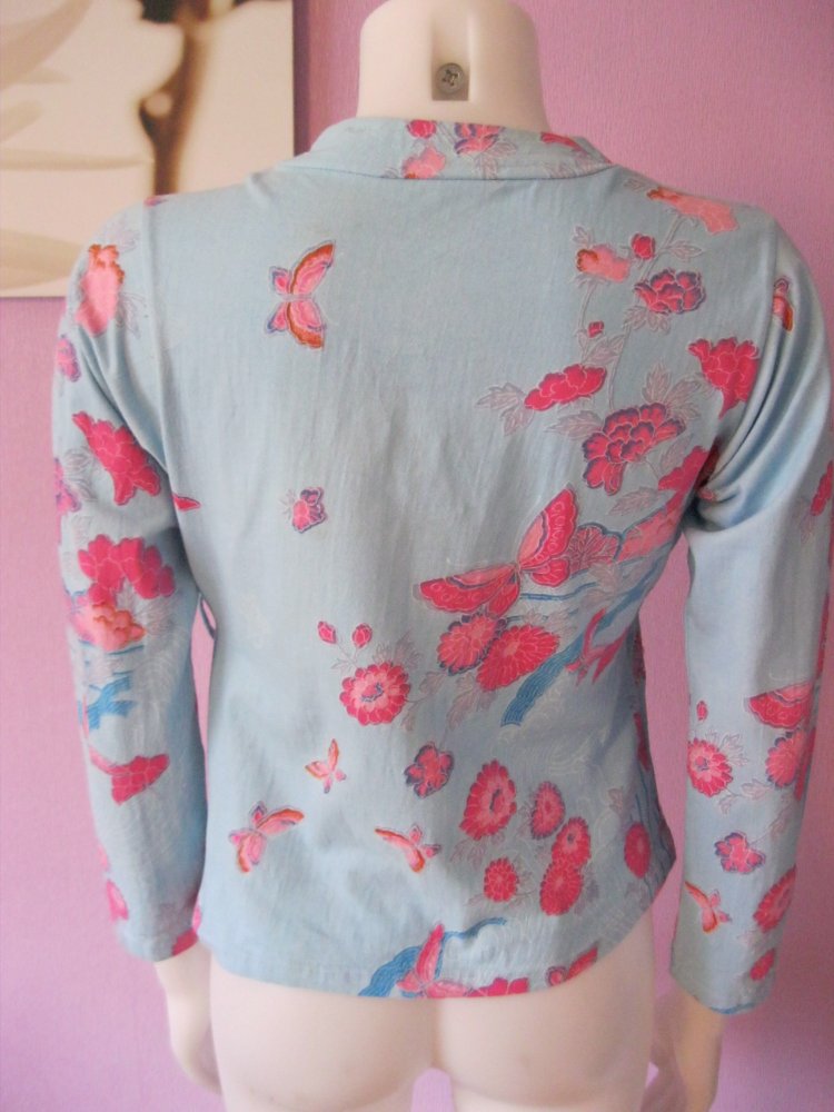 Langarm-Shirt # Binde-Shirt # Uttam London # Türkis # Blumen # Strass # S/M