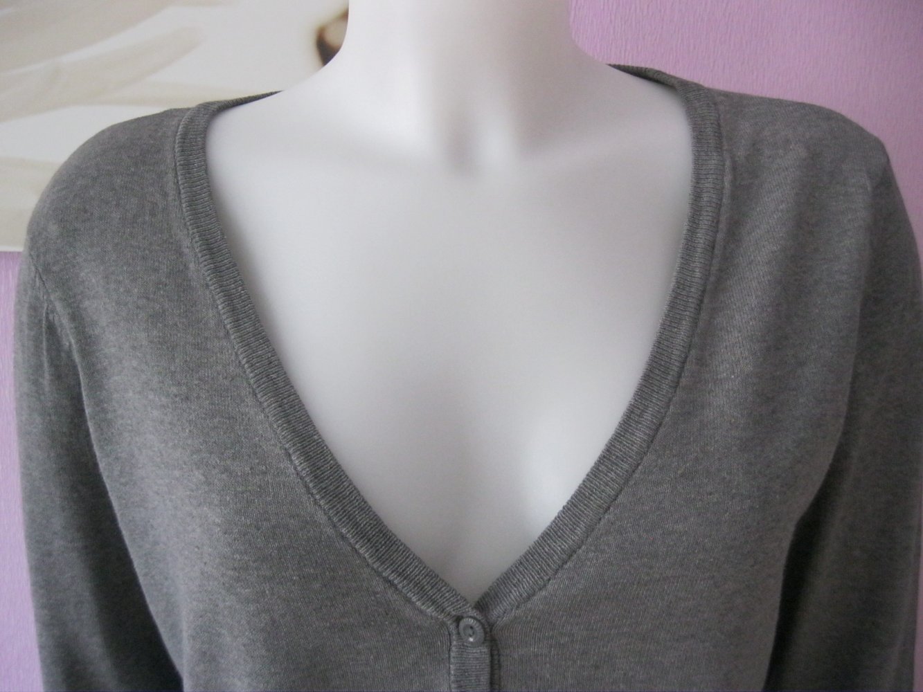 H&M Feinstick-Jacke Cardigan Baumwolle Grau M