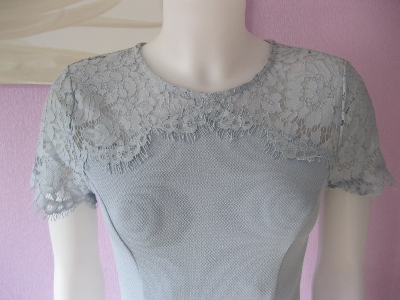 Cocktail Kleid # Sommerkleid # Spitze # Hellblau # Rückenfrei # 36
